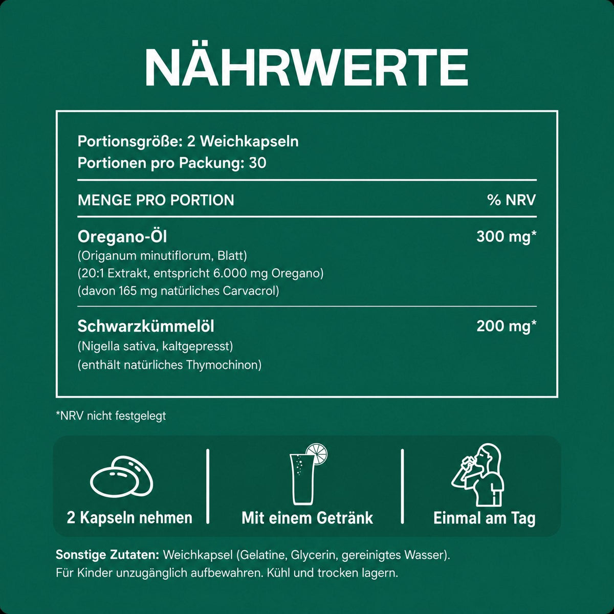 Nährwerte Kuro Oregano-Öl mit Schwarzkümmelöl